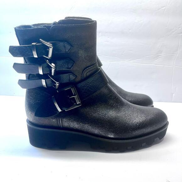 Napoleoni Black Leather Ankle Boots Buckle Strap Made in Italy Size 35 / US 5 - Picture 1 of 7